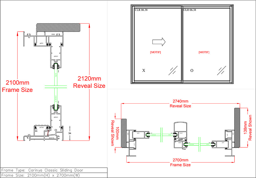 Sliding Door H2100 x W2700 Two Panel